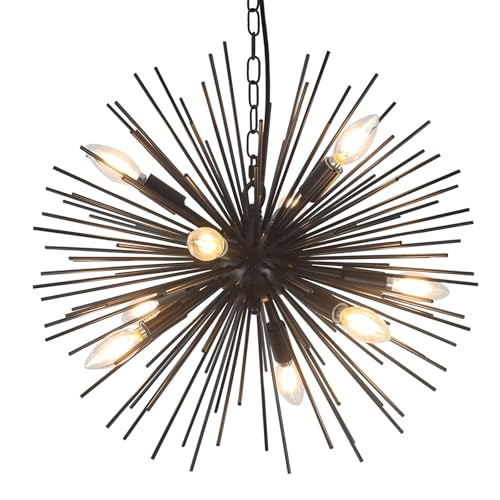 20in 9 Light Black Sputnik Chandelier Vintage Modern Starburst