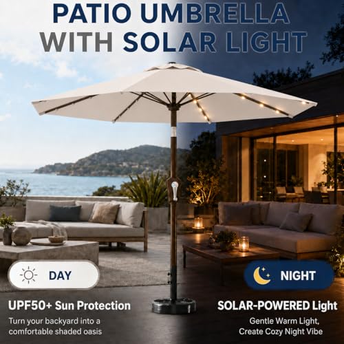 10FT Solar Patio Umbrella with Lights