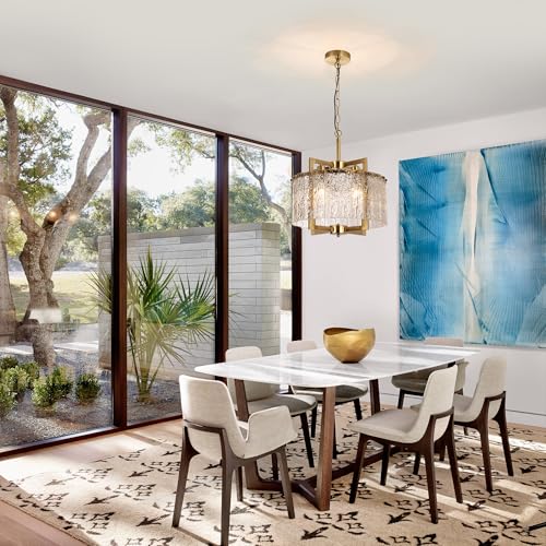Modern Crystal Gold Chandeliers for Dining Room Drum Pendant Light (4 Count)