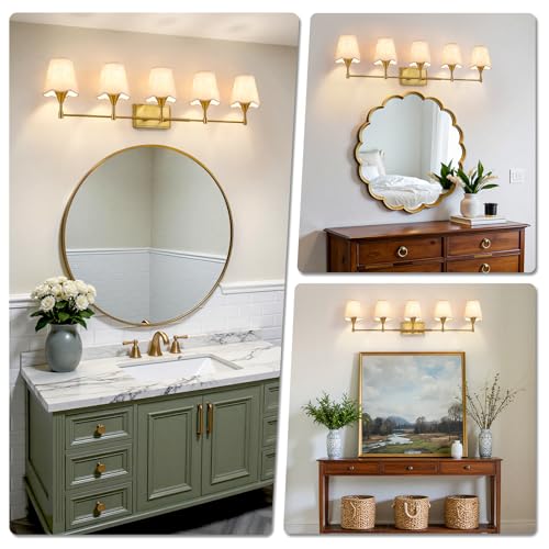 Gold Bathroom Vanity Light Fixtures (Brushed Gold / 5 LIGHT)