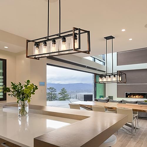 5 Light Black and Bronze Kitchen Island Lighting