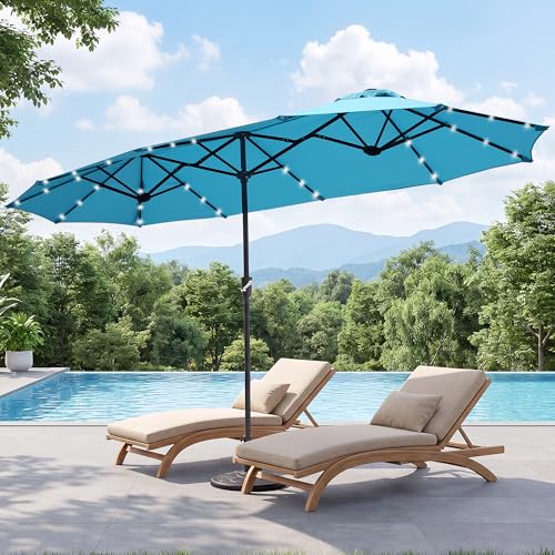 REE SOLDIER 13ft Double Sided Patio Umbrella with Solar Lights