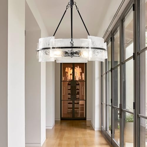 Modern Dining Room Chandelier 22” Black Textured Glass Chandelier