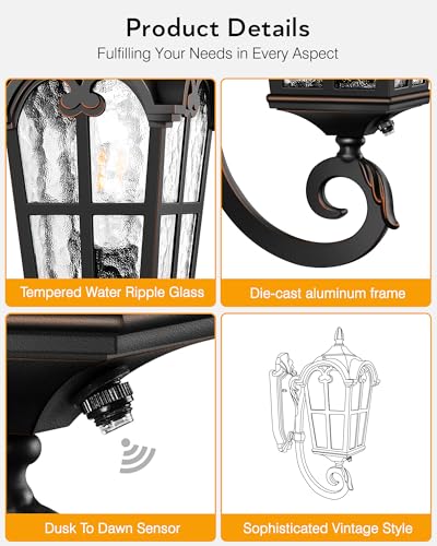 16.9" H Black Dusk to Dawn Outdoor Wall Lights Wall Mount (2 Count)