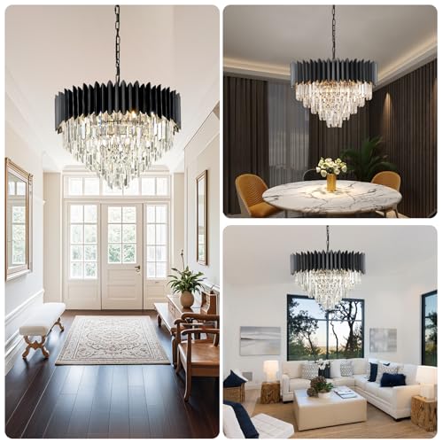 24" Modern Black Crystal Chandeliers 5