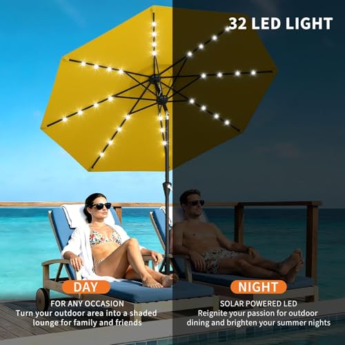 10FT Solar LED Patio Umbrella with Tilt & Crank