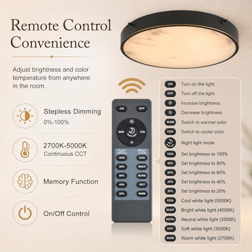 16 Inch Alabaster Flush Mount Ceiling Light with Remote