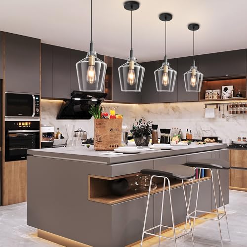 Glass Pendant Lighting for Kitchen Island 2 Pack Black Gold Clear 8 Inch (2 Count)