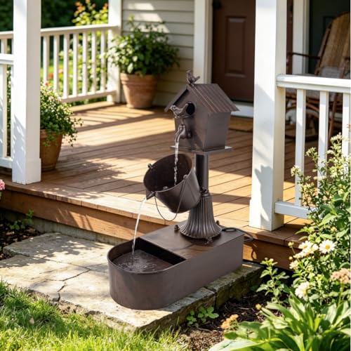 Metal Outdoor Garden Fountain 27" Soothing Water Flow