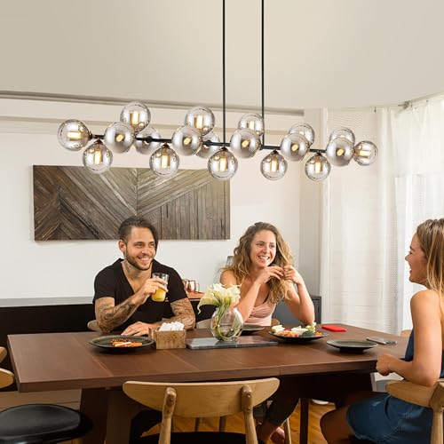 Linear Chandelier 22 Lights Black Dining Room Light Fixtures Dia 70 Inch