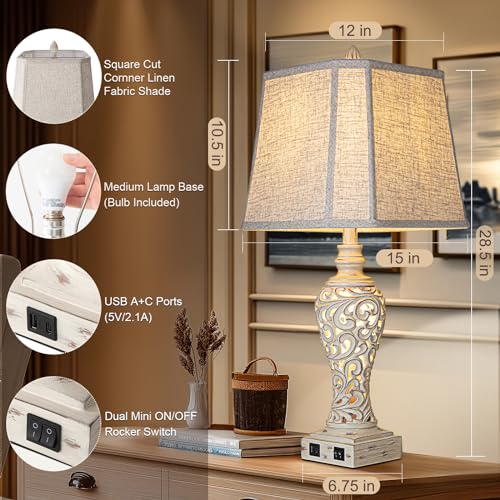 28.5" Table Lamps Set of 2 with Nightlight for Bedroom (2 Count)