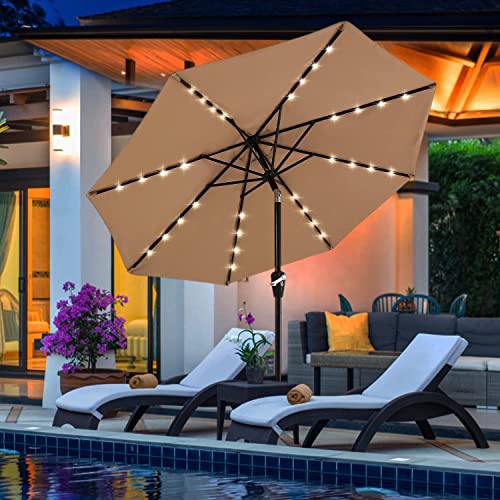 Solar Led Patio Umbrella with 32 Lights 11FT