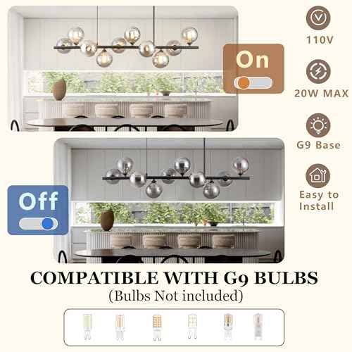 Linear Chandeliers for Dining Room 10 Light Modern Linear Chandelier Sputnik Ceiling Light Fixture, 40" Island Lights for Kitchen with Smokey Gray Lampshade Dining Room Chandelier Height Adjustable