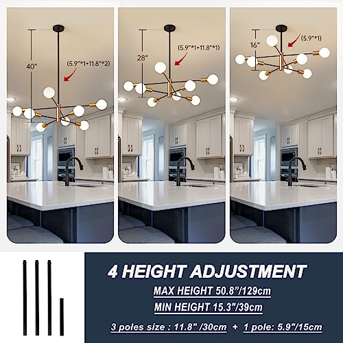 Modern Sputnik Chandeliers Black and Gold Mid Century Chandelier 8