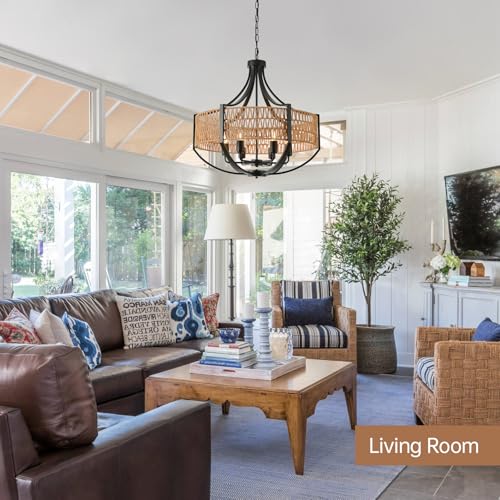 25.6" Large Rattan Chandelier