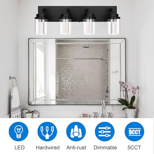 4 Light Dimmable Black Vanity Lights for Bathroom 3000K