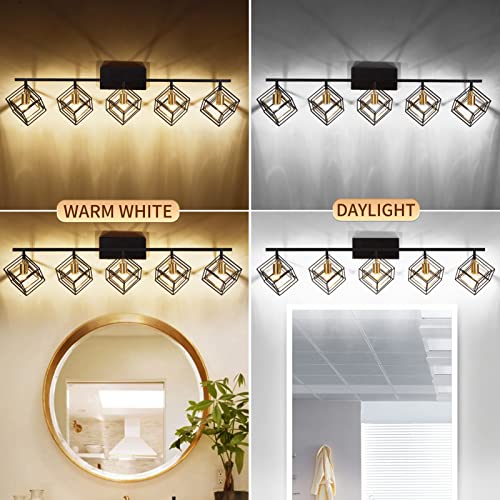 Bathroom Vanity Light with 5 Bulbs Bathroom Light Fixtures Over Mirror with Rotatable 5 Cube Shades Modern Wall Mounted Matte Black