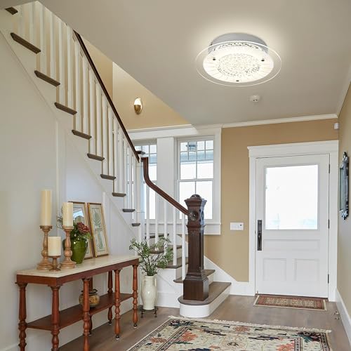 Crystal Ceiling Light Fixture Dimmable Modern Kitchen Light Fixtures LED 11" Crystal Flush Mount Ceiling Light Fixture for Bathroom Hallway Foyer Entrance Laundry Room Closet