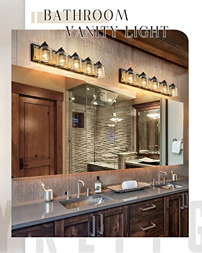 5 Light Bathroom Vanity Lights Large 40"with Bubble Glass Shade