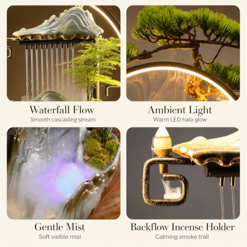 Luxury Feng Shui Zen Tabletop Fountain with Mist and LED Light