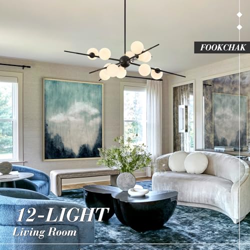 Large Black Sputnik Ceiling Light Fixture 39in 12 Light Frost Glass