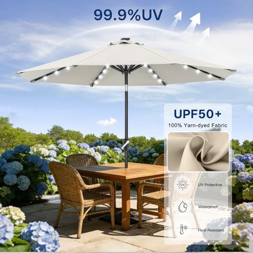 Solar Led Patio Umbrella with 32 Lights 10FT