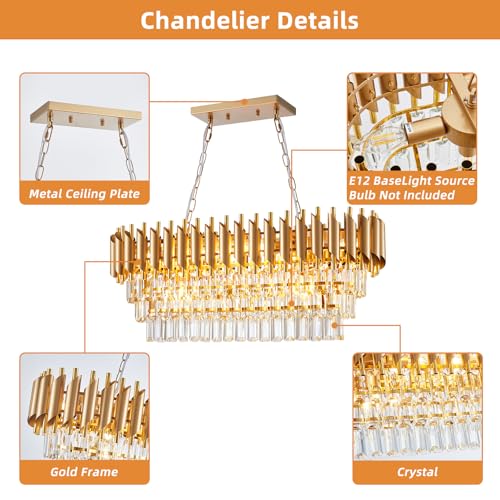 Modern Rectangular Chandelier Gold Crystal Chandeliers for Dining Room