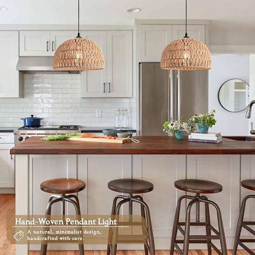 Brown Rattan Light Fixture 15ft Plug In Pendant Light Woven Pendant Light Boho Chandelier Wicker Pendant Light Boho Pendant Light Plug In for Dining Room Kitchen Island Bedroom