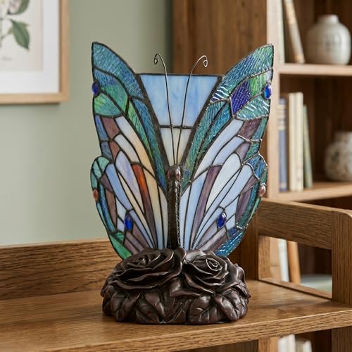 Tiffany Style Table Lamp with Butterfly Stained Glass Shade