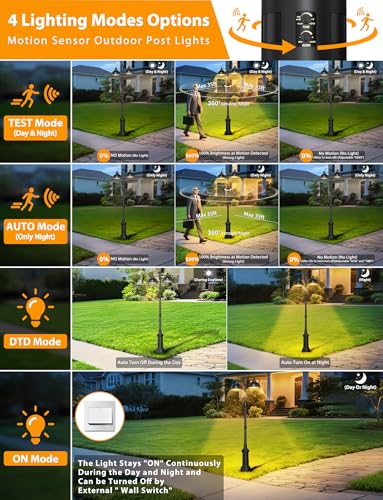 360° Motion Sensor Outdoor Post Lights with GFCI Outlet