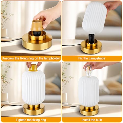 Mid Century Modern Table Lamp with Milk White Ribbed Glass Shade
