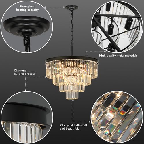Black Crystal Chandeliers for Dining Room (15 Count)