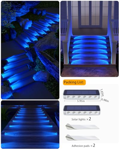 Blue Solar Step Lights for Outside IP68 Waterproof Led 2 Pack (2 Count)