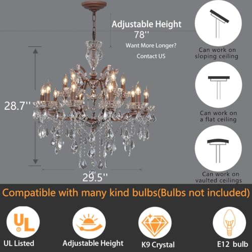 Modern Crystal Chandelier Light Fixture 15 Lights Vintage Rustic Maria Theresa Chandeliers for Dining Living Room