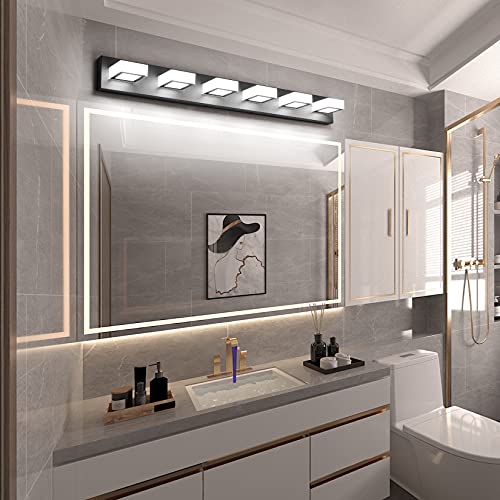 Modern Matte Black Bathroom Vanity Light Fixtures 6 Lights Acrylic Modern LED Black Vanity Lights for Bathroom