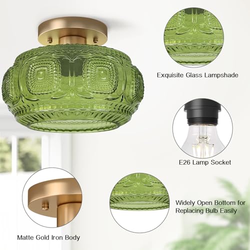 Art Deco Globe Glass Semi Flush Mount Ceiling Light Fixture
