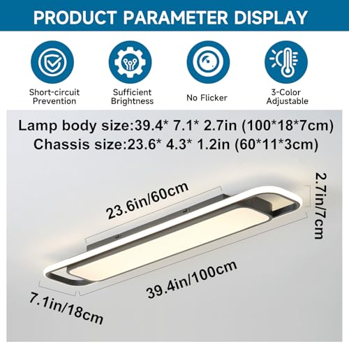Modern LED Ceiling Light with Remote 39in Flush Mount Light Fixture