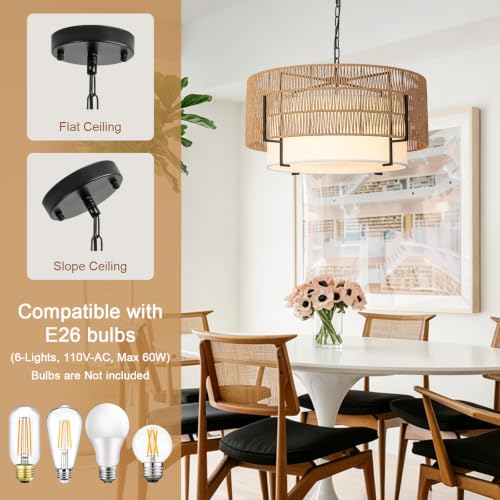 6 Light Large Rattan Chandelier