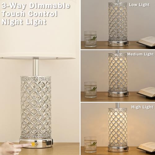 24in Crystal Table Lamp Bedroom Lamps for Night Stand Bedside