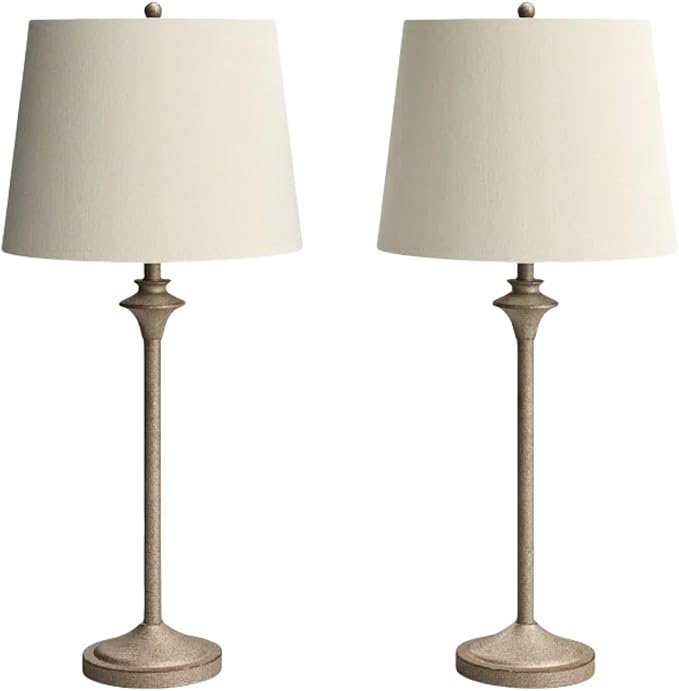 Maxax Farmhouse Buffet Table Lamps Set of 2 for Living Room, 26" Brown Bedside Nightstand Lamps with Oatmeal Fabric Shade Metal Base Decor for Bedroom, Living Room, Office, Kids Room