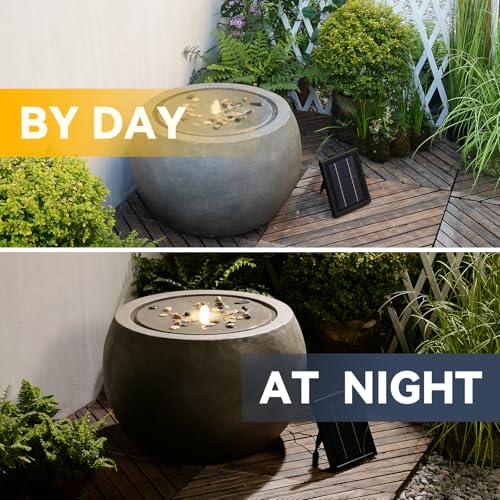 Solar Water Fountain Outdoor Garden Bubbler Large Water Feature Outdoor Fountains Solar Powered with Pebbles for Patio Deck Yard Home Decor Gray
