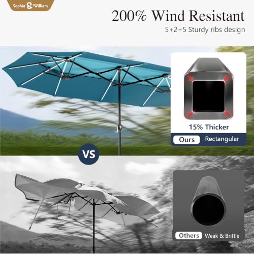 13ft 2 Tier Patio Umbrella with Base&LED Lights
