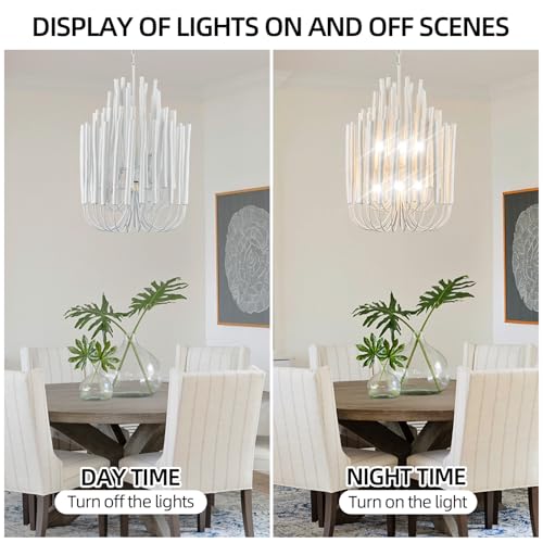 Whitewash Wood Large Chandelier Industrial Hanging Light Fixture 21 Inch