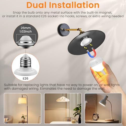 1PC Rechargeable Light Bulbs with Remote Control Timer and 3 Color Temperature Rechargeable Battery Operated Light Bulb