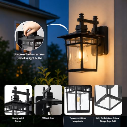 13'' Black Medium Outdoor Wall Light Fixture with Closed Bottom (Black)