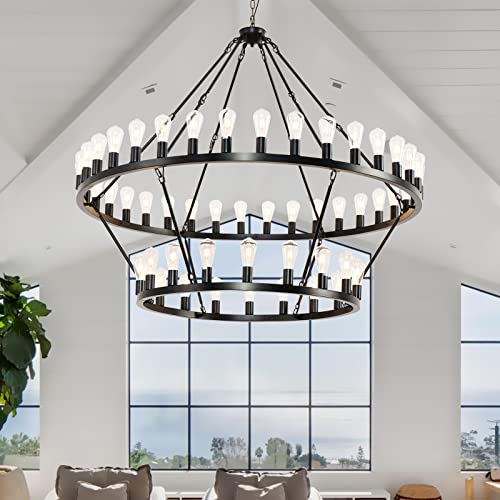 60 Inch Black Extra Large Wagon Wheel Chandelier