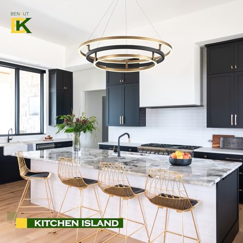3 Rings Modern LED Chandelier Black Gold Dimmable Circular Pendant Light for Dining Room