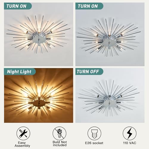 Semi Flush Mount 8 Light Ceiling Light Modern Metal Ceiling Lighting Chrome Light Fixture Chandelier for Farmhouse Kitchen Dining Room Bedroom Hallway Living Room