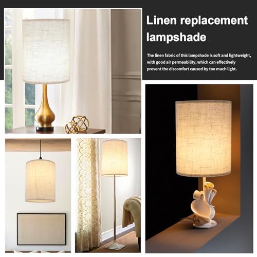 Beige Linen Tall Drum Lampshade