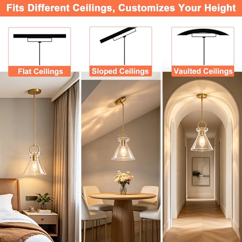 Gold Pendant Lights Kitchen Island 9.84'' Clear Glass Shade